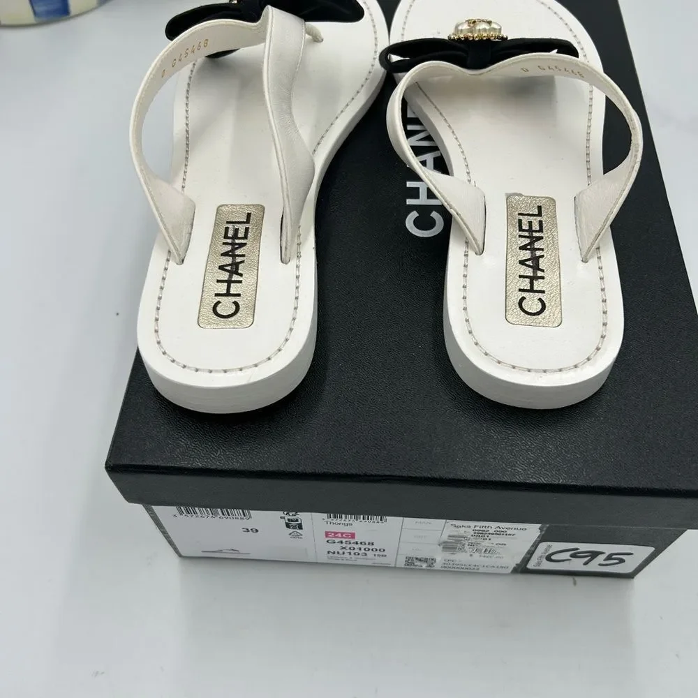Women’s Chanel bow thong leather sandal size 39 made in Italy - Picture 9 of 11